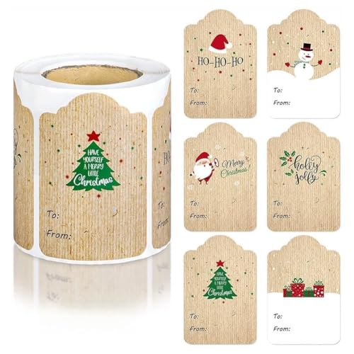 300 Stück/Rolle Weihnachtsetiketten, Aufkleber, 5,1 x 7,6 cm Weihnachtsetiketten, selbstklebende Dekoration für Weihnachten, Namensschilder, Geschenkaufkleber von FLKWOP