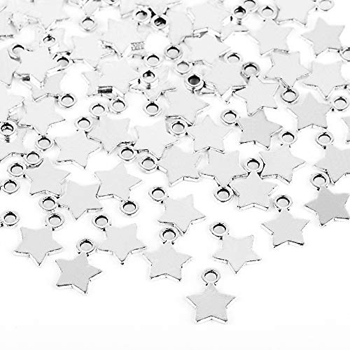 FLOFIA 100 Stück Sterne Charm Anhänger zum Basteln Schmuck Anhänger selber Machen DIY Jahrgang Charme für Armband Halskette Ohrring Charms Schmuckherstellung Silber von FLOFIA