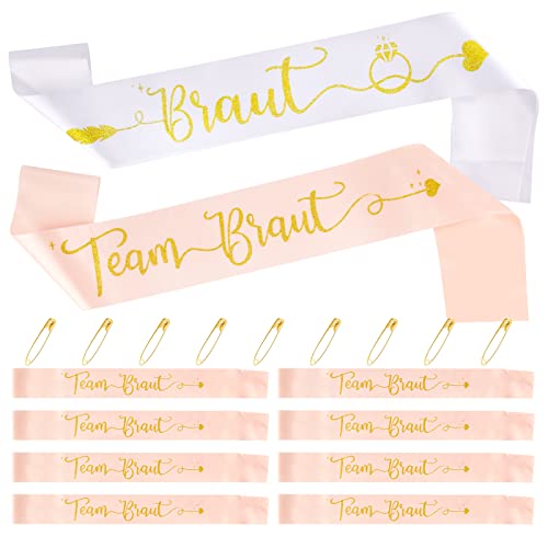 FLOFIA 10PCS JGA Schärpe Braut JGA Accessoires 9* Team Braut Schärpe Rosegold Junggesellinnenabschied Deko Brautaccessoires Bachelorette Party Hochzeit Zubehör Mädchen-Nacht von FLOFIA