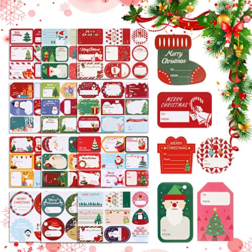 FLOFIA 204x Geschenkaufkleber Weihnachten zum Beschriften Weihnachtsaufkleber Selbstklebend Rund Rechteck Geschenketiketten Xmas Christmas Geschenke Sticker Aufkleber von FLOFIA