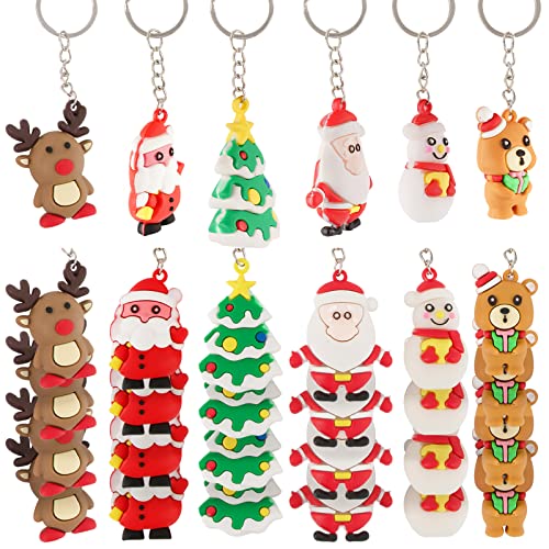 FLOFIA 24x Weihnachten Schlüsselanhänger Weihnachtsmann Weihnachtsbaum Anhänger PVC Schlüsselband Rentier Schneemann Weihnachten Geschenke Deko Anhänger Christmas Keychain Adventskalender Füllung von FLOFIA