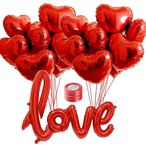 FLOFIA 25 Stück Love Folienballon Herz Luftballons Hochzeit Heliumballon Herzballons Folienballons Valentinstag Helium Ballons Rot von FLOFIA