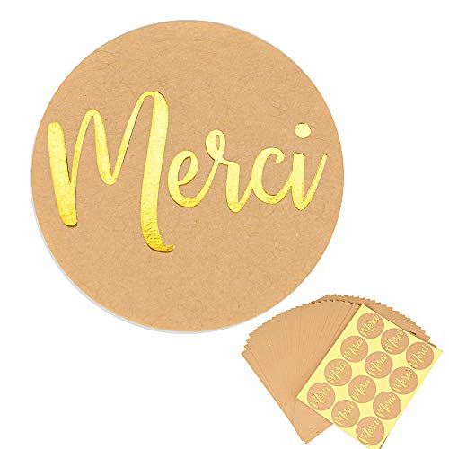 FLOFIA 300pcs Französisch 25 Blatt Merci Aufkleber Rund Kraftpapier Sticker Etikett Thank You Dankeschön Aufkleber Selbstklebend Umschlag Dekoration Geschenk Weihnachten für Karte Hochzeit Party von FLOFIA