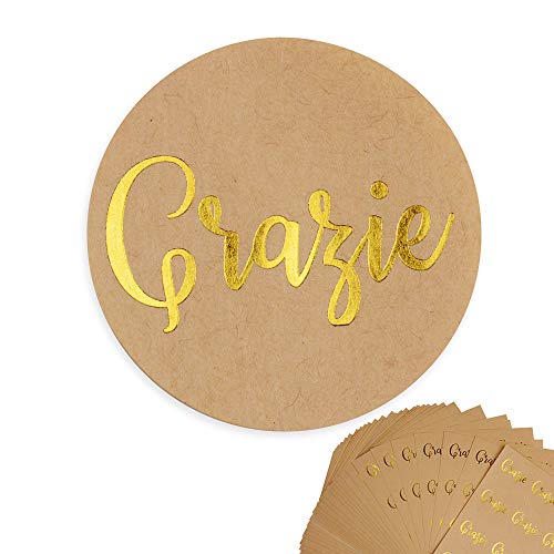 FLOFIA 300pcs Italienisch Danke Aufkleber Grazie Runde Kraftpapier Aufkleber für Geschenk kaufen Karten Hochzeit (Dia. 4cm, Gold) von FLOFIA