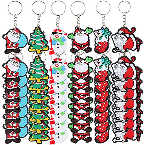 FLOFIA 48 STK Weihnachten Schlüsselanhänger Cartoon Weihnachten Deko Anhänger PVC Christmas Keychain Weihnachtsmann Weihnachtsbaum Anhänger 6 Stil Party Mitgebsel Geschenke Adventskalender Füllung von FLOFIA