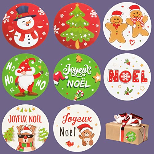 FLOFIA 500 Stk Französische Weihnachten Aufkleber JOYEUX NOËL 4CM Rund Etiketten Stickers 2 Rolle Sticker Weihnachtsmann Selbstklebend Weihnachtsaufkleber für Geschenkverpackung von FLOFIA