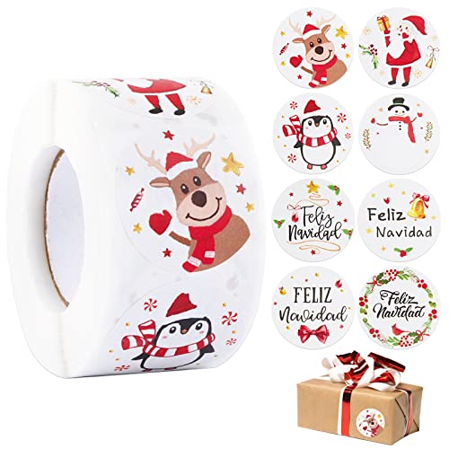 FLOFIA 500 Stk Spanisch Weihnachten Aufkleber Feliz Navidad 4CM Rund Etiketten Stickers Weihnachtsmann Selbstklebend Weihnachtsaufkleber für Xmas Geschenkverpackung von FLOFIA