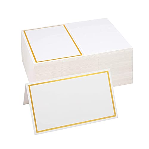 100 Stück Tischkarten, Tischkarten für Hochzeiten, Gefaltete Tischnamen Platzkarten, Blanko Kleine Namenskarten mit Goldfolienrand für Hochzeit, Bankett, Abendessen, Party und Festival (8.5 x 10 cm) von FLOTRUTE