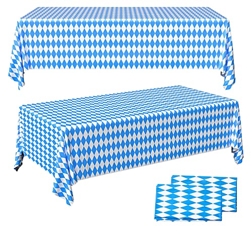 FLOTRUTE Oktoberfest Tischdecke, 130 x 220CM Tischdecke für Oktoberfest, Bayern Tischtuch Blau Weiß, Bayrisch Tischdeko, Oktoberfest Party Dekorationen(Quadrat,PE) von FLOTRUTE