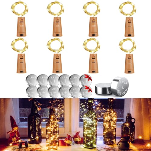 FLSEPAMB 2 M Led Flaschenlicht mit Korken,Dauerhaft 8 Pack LED Flaschenlicht,Lichterkette Korken mit Batterie,LED Flaschenlicht DIY,Lichterkette für Flaschen,Weinflaschen,Halloween(8 Pack) von FLSEPAMB