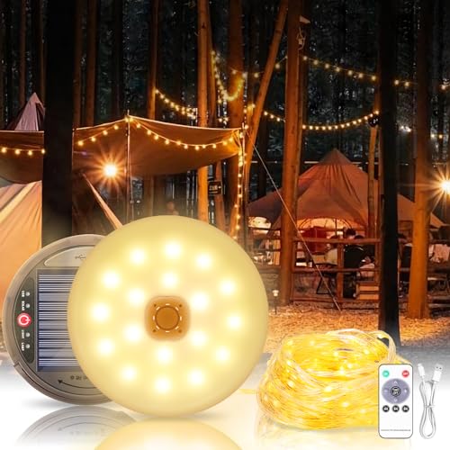 FLSEPAMB 130 LED 12M Solar Camping Lichterkette Aufrollbar 3 In 1 Multifunktional,3600 Mah Campinglampe Solar mit Powerbank,SOS Leuchtfunktion Camping Zubehör Balkon Deko Solar/USB Aufladung von FLSEPAMB