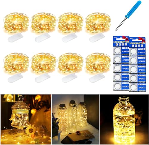 FLSEPAMB 8 Pack×2 M Led Lichterkette Batterie Klein,DIY Mini Lichterkette Batterie Kostenlos 10 Batterien,Dauerhaft Led Lichterkette,Wasserdicht Mini Lichterkette für Weihnachten von FLSEPAMB