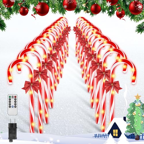 FLSEPAMB 20 Stück Zuckerstangen Beleuchtet Außen, 8 Beleuchtungsmodi Weihnachten Zuckerstangen Lichter, wasserdichte IP65 Lichterkette Weihnachten Außen,Weihnachten im Freien Zuckerstangen-Lichter von FLSEPAMB