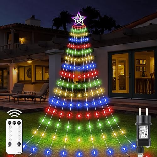 FLSEPAMB Weihnachtsbaum Lichter Wasserfall, 8 Lichtmodi Lichterkette Weihnachtsbaum Wasserfall,3.5M 350 Weihnachtsbaum Beleuchtung LED,Weihnachtsbaum Lichterkette von FLSEPAMB