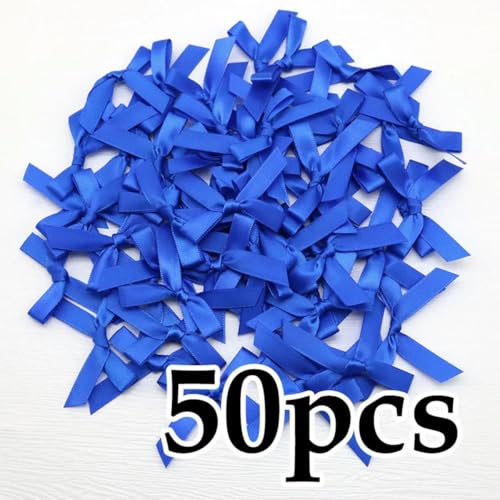 (50 Stück) 4 cm x 4 cm frische Schleifen aus Band, kleine Größe, Polyester-Satinband, Schleife, Blume, Handarbeit, DIY, Basteldekoration, blau, 4 cm von FLYCHI