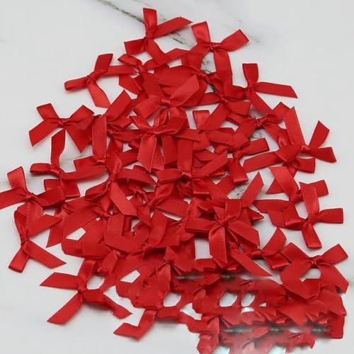 (50 Stück) 4 cm x 4 cm frische Schleifen aus Band, kleine Größe, Polyester-Satinband, Schleife, Blume, Handarbeit, DIY, Basteldekoration, rot, 4 cm von FLYCHI