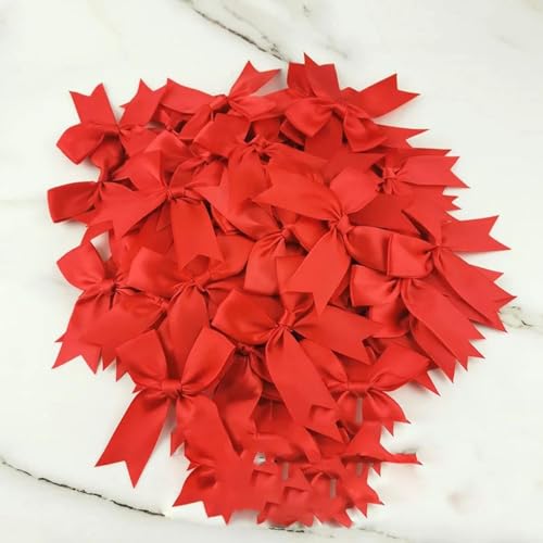 (50 Stück/Packung) 85 x 85 mm frische Schleifen aus Satinband, kleine Schleife aus Satinband, Blumenbasteldekoration, Handarbeit, DIY-Partydekoration, rot, 8,5 cm von FLYCHI