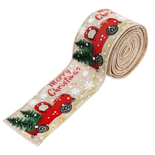 5 cm breit, 5 m lang, rotes Weihnachtsband für Autos, Merry Xmas Crafts, Geschenkband für DIY-Kranzschleifen, Türdekoration, Khaki, 5 m von FLYCHI