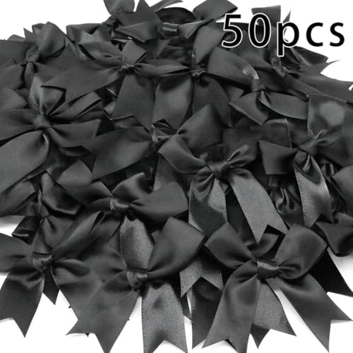 50 Stück 85 x 85 mm Satinbandschleifen, Dekorationspakete, kleine Blumenschleifen zum Basteln mit Schleife, Geburt, DIY, Partydekoration, schwarz von FLYCHI