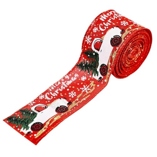 Weihnachtsband in Rot, 5 cm breit, 5 m lang, Merry Xmas Crafts Geschenkband für DIY-Kranzschleifen, Türdekoration, Rot, 2 m von FLYCHI