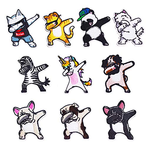 10 Stück Patches aufbügeln Gestickte Patches zum Aufnähen Set, Französisch Kampfhund Zebra Einhorn Katzenhund Patch Applique Verschiedene Größen für Rucksäcke, Kleidung von iFeeyea