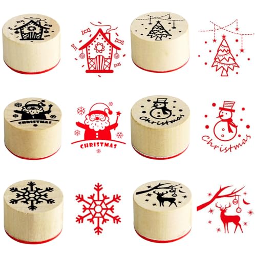 Stempel Weihnachten Holz, Weihnachtsstempel,Holzstempel mit 6 Christmas Patterns, Frohe Weihnachten StempelSet für Holz Briefmarke, Weihnachtskarten, Textil Briefmarken, Kinderzeichnungen von FLYGRRIV