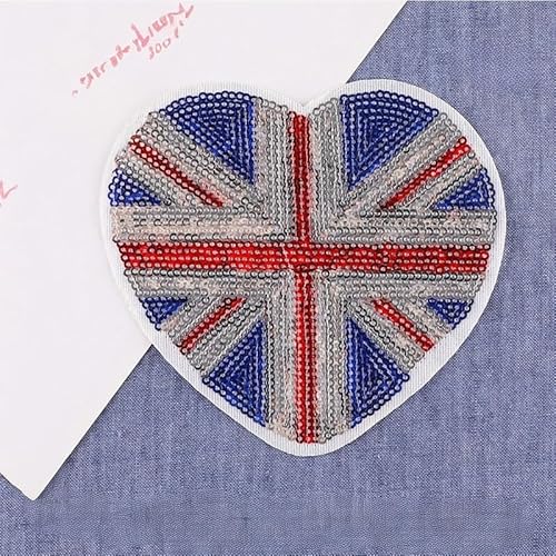 6/8CM 10/20PCS Herz UK Flagge Eisen auf Applikationen für Kleidung Pailletten Eisen auf Patches für Jeans Jacke Nähen auf Pailletten Stickerei Patches von FLYIFE