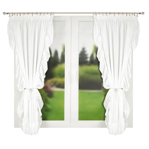 FLYINGCURTAINS - Deko Vorhänge mit Kräuselband in Weiß, Rüschen-Gardinen Set in Landhausstil, Vorhang mit Raffhalter, 2 Stück, 150 x 160 cm von FLYINGCURTAINS