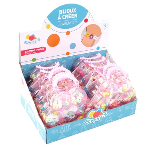 FLYPOP'S - Packung mit 12 Schachteln mit Perlen – Kreativarbeit – 010993PA – Mehrfarbig – Kunststoff – Schmuck – Basteln – Set – Mehrfarbig – Fantasie – Geschenke – Kinder – ab 3 Jahren von FLYPOP'S