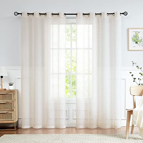 FMFUNCTEX Leinen Gardinen mit Ösen Transparente Beige Vorhang Leinenoptik Vorhänge Landhausstil für Wohnzimmer Schlafzimmer Kinderzimmer 2er Set, 245 x 135 cm (H x B) von FMFUNCTEX