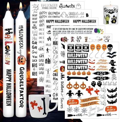 6 Stück A5 Kerzen tattoo Halloween, Kerzenfolie Halloween, Kerzensticker Halloween, Wasserschiebefolie Kerzentattoo Halloween, für Stabkerzen und DIY Geschenk von FMKLDENA