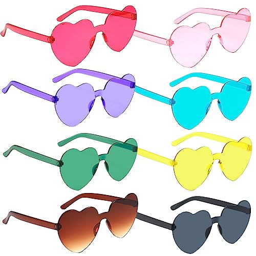 FMKLDENA Herz Party Brillen, 8 Paar Herz Sonnenbrille Randlose Herz Brille, Transparent Bonbonfarben Partybrille für Fasching Geburtstagsfeier Kleid Zubehör Foto Requisiten von FMKLDENA