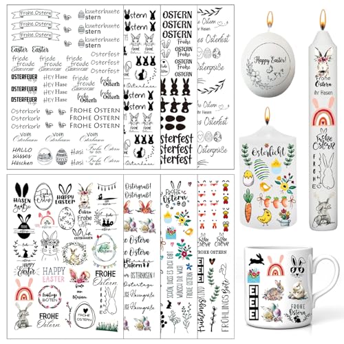 Ostern Kerzen Tattoo, 8 Stück Osterhase Kerzensticker, Kerzensticker Ostern, Ostern Kerzenfolie, Kerzentattoo, Kerzen Aufkleber Ostern, für Kerzen Keramik Tasse von FMKLDENA