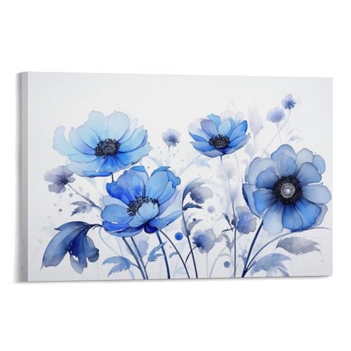 Aquarell Blaue Blumen Gemälde auf Leinwand Wandkunst Rustikale Natur Floral Leinwand Drucke Poster Wanddekoration für Heimdekorationen von FOCCAR