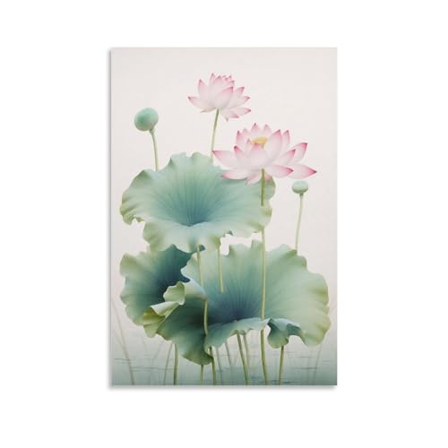 Rustikaler Lotus-Kunstdruck auf Leinwand, Retro-Blume, Natur, Bilder auf Leinwand, Poster, Wanddekoration für Heimdekorationen von FOCCAR