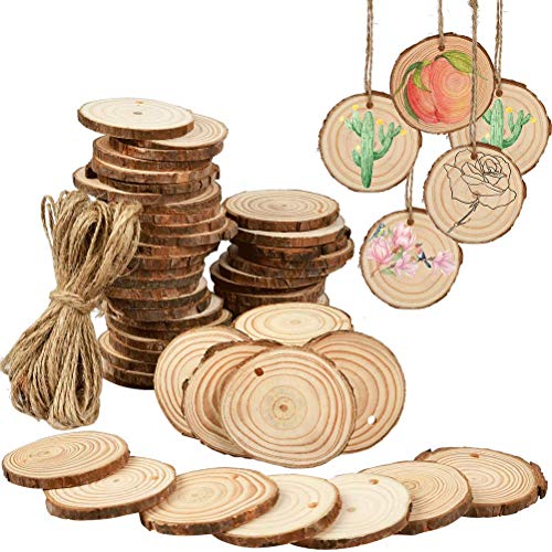 FOCCTS 60 Stück Rund Natur Holzscheiben Holz Log Scheiben mit Baumrinde Unbehandeltes DIY Handwerk Dekoration Holz Tischdeko Hochzeits Weihnachten Baum Anhänger (3-4 cm,4-5 cm,5-6 cm, 0.5cm Dicke) von FOCCTS