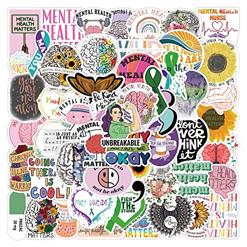 100Pcs Mental Health Awareness Sticker Pack, Aesthetic Trendy Vinyl Waterproof Stickers for Laptop, Water Bottle, Skateboard, Phone, Journaling, Gifts for Kids Adults von FOCRI