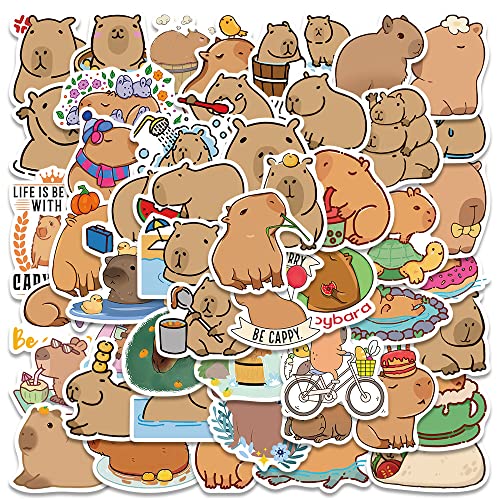 50Pcs Capybara Aufkleber für Kinder und Jugendliche, lustige Wasser Guinea Tier Aufkleber, Vinyl wasserdicht Cartoon Meerschweinchen Aufkleber von FOCRI