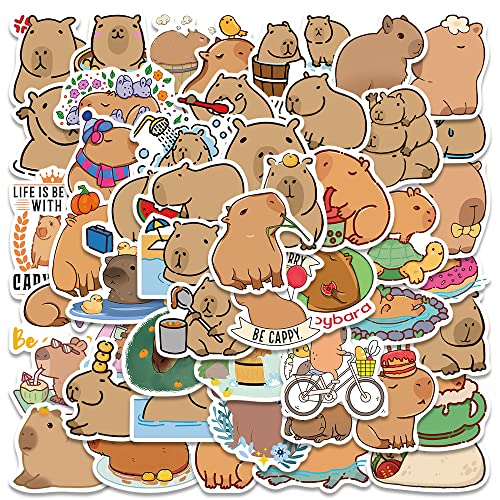 FOCRI 50Pcs Capybara Aufkleber für Kinder und Jugendliche, lustige Wasser Guinea Tier Aufkleber, Vinyl wasserdicht Cartoon Meerschweinchen Aufkleber von FOCRI