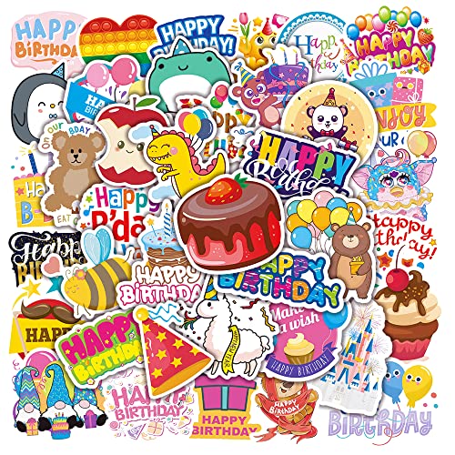 50Pcs Happy Birthday Aufkleber, Kuchen Kerze Geburtstag Party Aufkleber Packs für Gitarre Laptop Wasserflasche von FOCRI