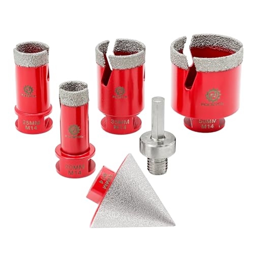 FOCSTOL Diamant Fliesenbohrer Set - Fliesen Bohrkronen Set für Fliesen Porzellan Keramik Marmor 6 Stück (20/25/35/50mm+50mm Fasenbohrer+Adapter) von FOCSTOL