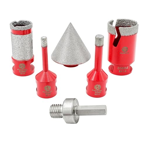 FOCSTOL Diamant Fliesenbohrer Set - Fliesen Bohrkronen Set für Fliesen Porzellan Keramik Marmor 6 Stück (6/8/35mm+50mm Fasenbohrer+25mm Bohren Fingerfräser+Adapter) von FOCSTOL