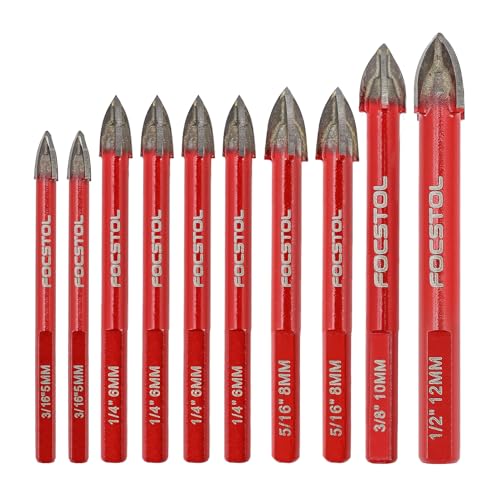 FOCSTOL Fliesenbohrer Set - 10 Stück Hartmetallbohrer mit Dreikantschaft für Holz Kunststoff Mauerwerk Keramikfliesen Beton Marmor (5mm*2+6mm*4+8mm*2+10mm+12mm) von FOCSTOL