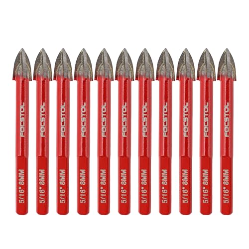 FOCSTOL Fliesenbohrer Set - 10 Stück Hartmetallbohrer mit Dreikantschaft für Holz Kunststoff Mauerwerk Keramikfliesen Beton Marmor (8mm*10) von FOCSTOL