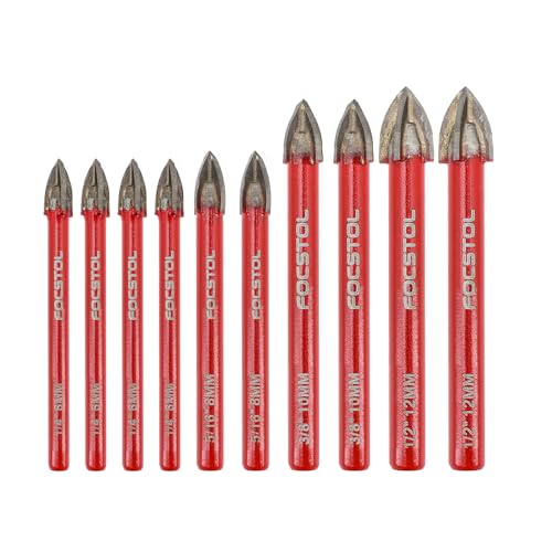 FOCSTOL Fliesenbohrer Set - 10 Stück Hartmetallbohrer mit Rundschaft für Holz Kunststoff Mauerwerk Keramikfliesen Beton Marmor (6mm*4+8mm*2+10mm*2+12mm*2) von FOCSTOL