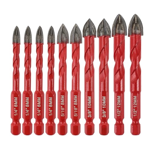 FOCSTOL Fliesenbohrer Set - 10 Stück Hartmetallbohrer mit Schnellwechsel-Sechskantschaft für Holz Kunststoff Mauerwerk Keramikfliesen Beton Marmor (6mm*4+8mm*2+10mm*2+12mm*2) von FOCSTOL