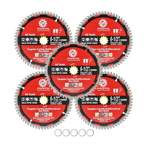 FOCSTOL Kreissägeblatt für Holz 165mm x 20/16mm - 5 Stück Sägeblatt für Holz 60 Zähne zum Schneiden von Holz Kunststoff Aluminium Kupfer und Nichteisenmetalle von FOCSTOL