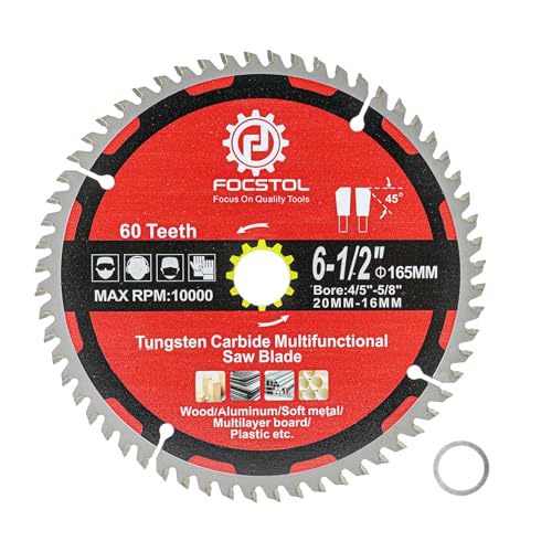 FOCSTOL Kreissägeblatt für Holz 165mm x 20/16mm - Sägeblatt für Holz 60 Zähne zum Schneiden von Holz Kunststoff Aluminium Kupfer und Nichteisenmetalle von FOCSTOL