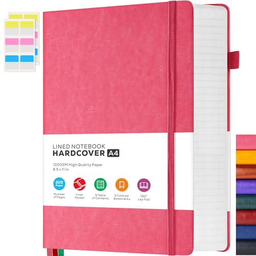 FOCUS DAY Notizbuch A4 - Bullet Journal Tagebuch Liniert Mit 320 Seiten Und 100GSM Premium-Papier, Der Collegeblock Notizblock Eignet Sich Zum Schreiben Und Notieren, 21,5 x 28cm, Rosa von FOCUS DAY