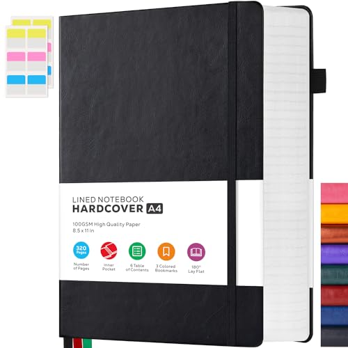 FOCUS DAY Notizbuch A4 - Journal Tagebuch Liniert Mit 320 Seiten Und 100GSM Premium-Papier, Der Collegeblock Notizblock Eignet Sich Zum Schreiben Und Notieren, 21,5 x 28cm, Schwarz von FOCUS DAY